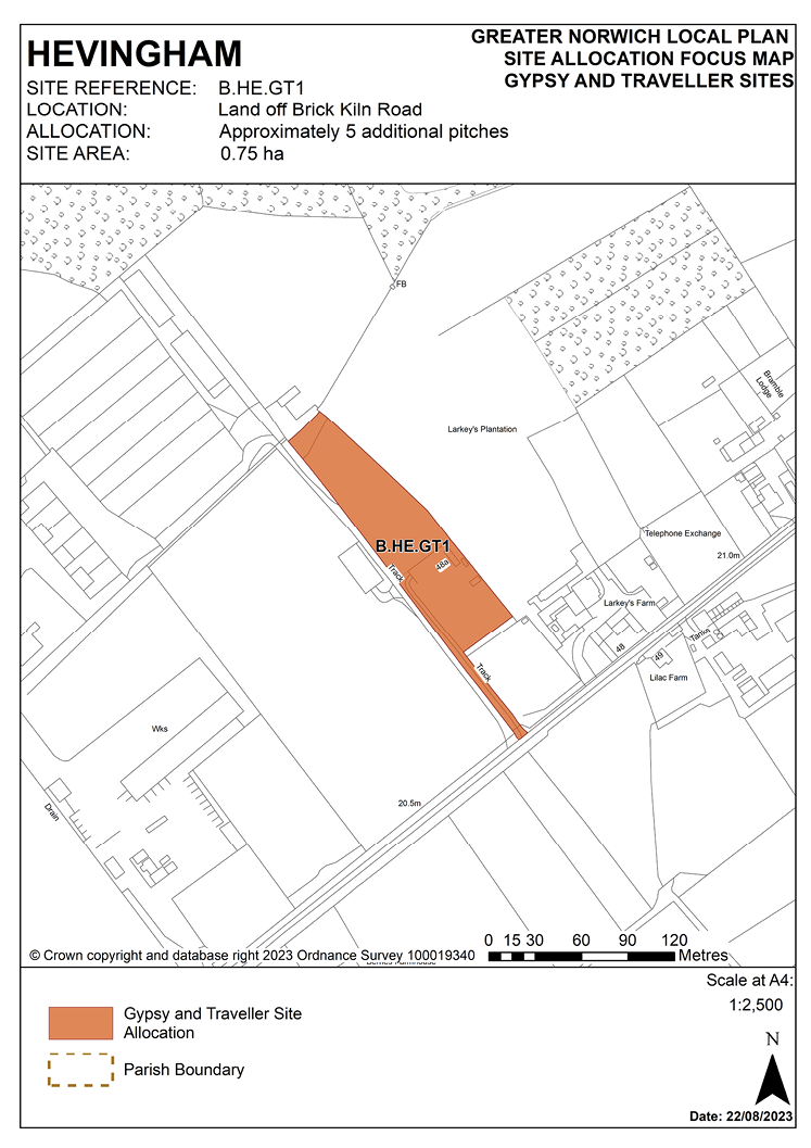 HEVINGHAM. SITE REFERENCE: B.HE.GT1 LOCATION: Land off Brick Kiln Road ALLOCATION: Approximately 5 additional pitches SITE AREA: 0.75 ha