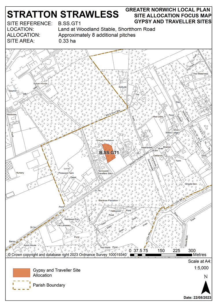 STRATTON STRAWLESS SITE REFERENCE: B.SS.GT1 LOCATION: Land at Woodland Stable, Shortthorn Road ALLOCATION: Approximately 8 additional pitches SITE AREA: 0.33 ha