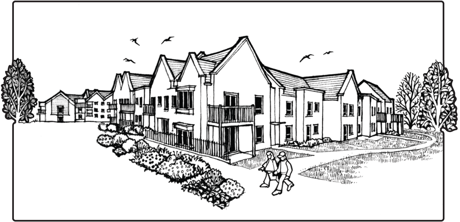 decorative graphic of Bluebell Road housing.