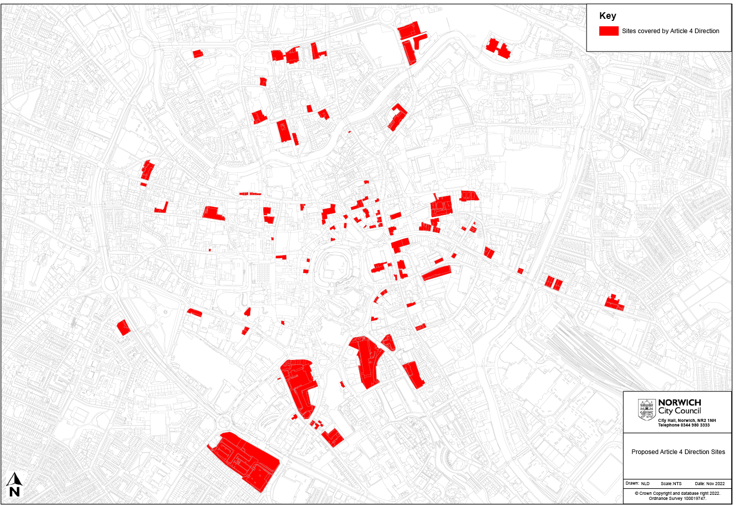 Maps with sites covered by Proposed Article 4 Direction Sites highlighted. 