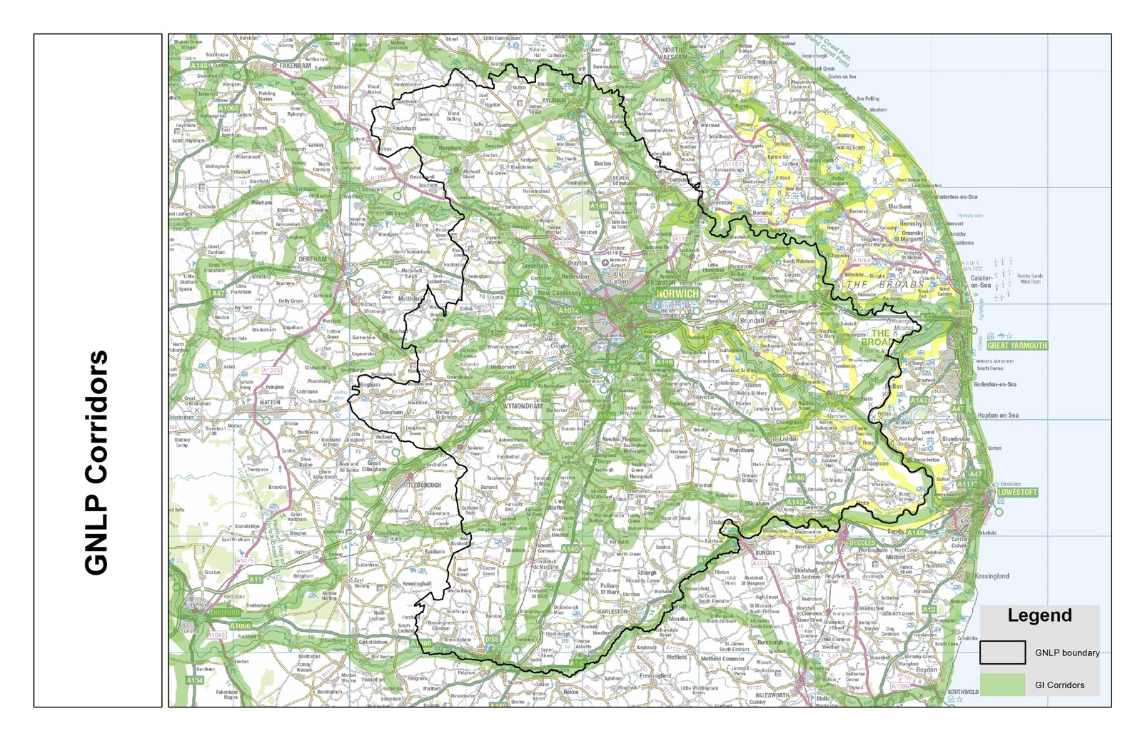 Map showing GNLP boundaries and GI Corridors