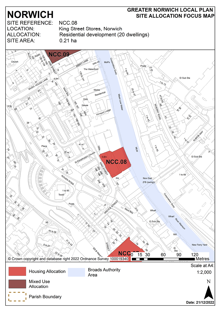NORWICH Site Reference: NCC.08 Location: King Street Stores, Norwich. Allocation: Residential development (20 dwellings). Site Area: 0.21ha.