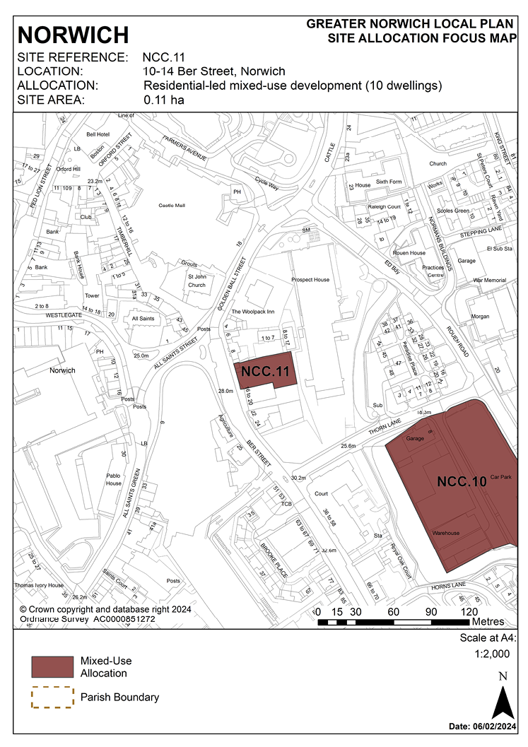 NORWICH Site Reference: NCC.11 Location: 10-14 Ber Street, Norwich. Allocation: Residential-led mixed-use development (10 dwellings) Site Area: 0.11ha