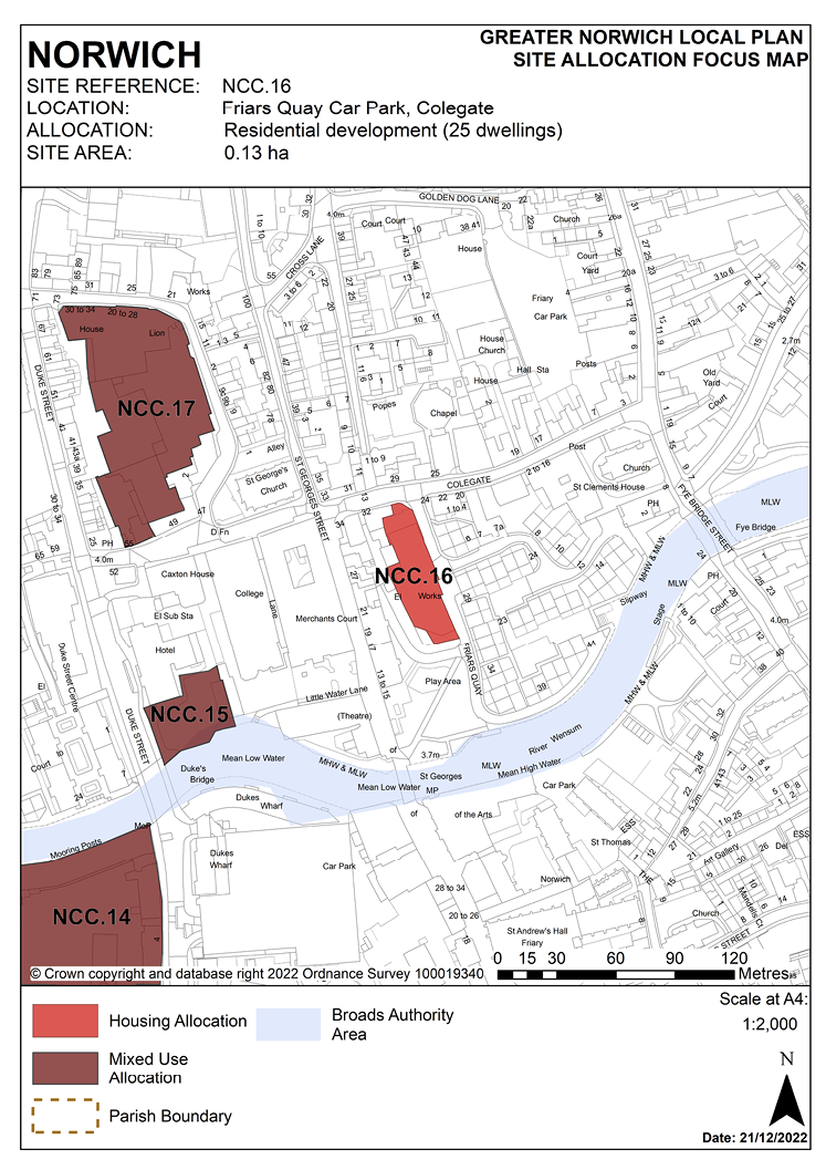 NORWICH Site Reference: NCC.16 Location: Friars Quay Car Park, Colegate. Allocation: Residential Development (25 dwellings). Site Area: 0.13ha.