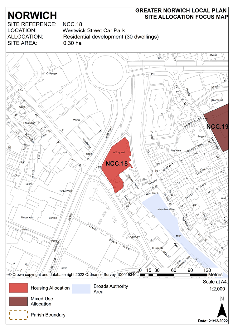 NORWICH SITE REFERENCE: NCC.18 LOCATION: Westwick Street Car Park. ALLOCATION: Residential development (30 dwellings) SITE AREA:0.30 ha