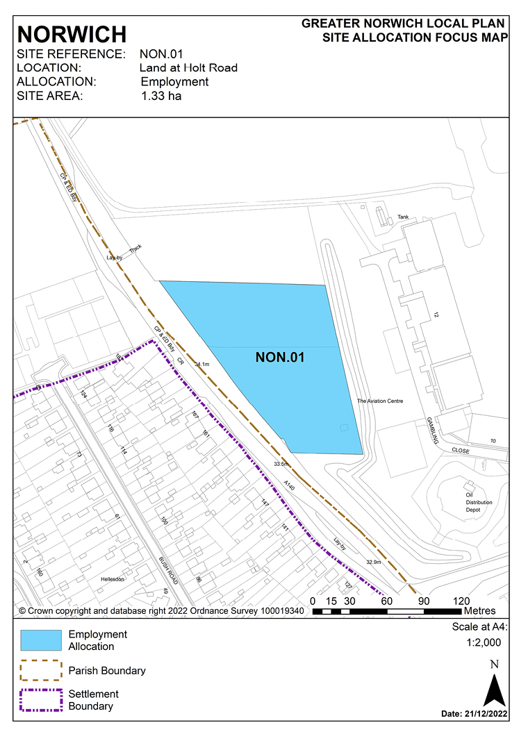 NORWICH SITE REFERENCE: NON.01. LOCATION: Land at Holt Road. ALLOCATION: Employment. SITE AREA: 1.33 ha.