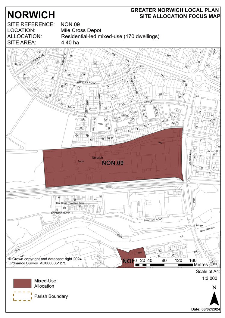 NORWICH. SITE REFERENCE: NON.09. LOCATION: Mile Cross Depot. ALLOCATION: Residential-led mixed-use (170 dwellings). SITE AREA: 4.40 ha
