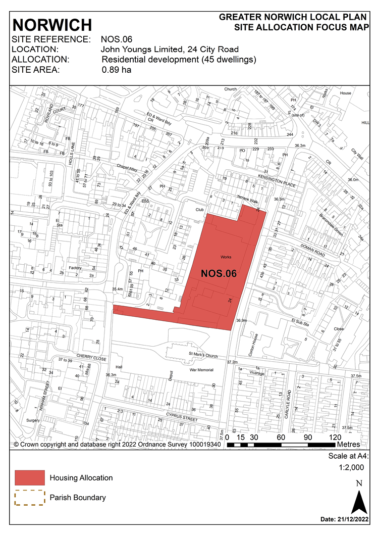 NORWICH. SITE REFERENCE: NOS.06. LOCATION: John Youngs Limited, 24 City Road. ALLOCATION: Residential development (45 dwellings). SITE AREA: 0.89 ha