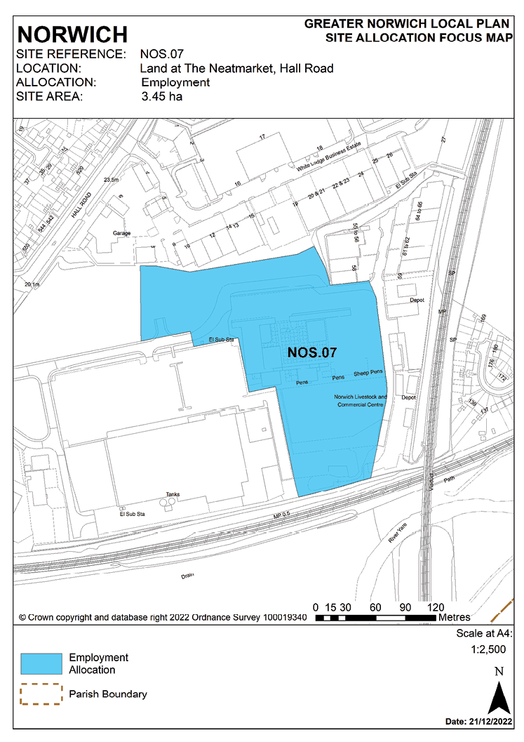 NORWICH SITE REFERENCE: NOS.07. LOCATION: Land at The Neatmarket, Hall Road ALLOCATION: Employment. SITE AREA: 3.45 ha