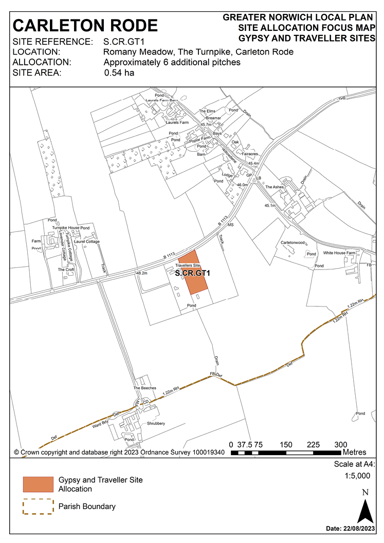 CARLETON RODE SITE REFERENCE: S.CR.GT1 LOCATION: Romany Meadow, The Turnpike, Carleton Rode ALLOCATION: Approximately 6 additional pitches SITE AREA: 0.54 ha