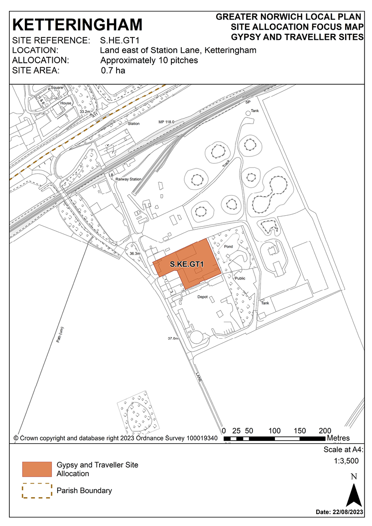 KETTERINGHAM SITE REFERENCE: S.KE.GT1 LOCATION: Land east of Station Lane, Ketteringham ALLOCATION: Approximately 10 pitches SITE AREA: 0.7 ha