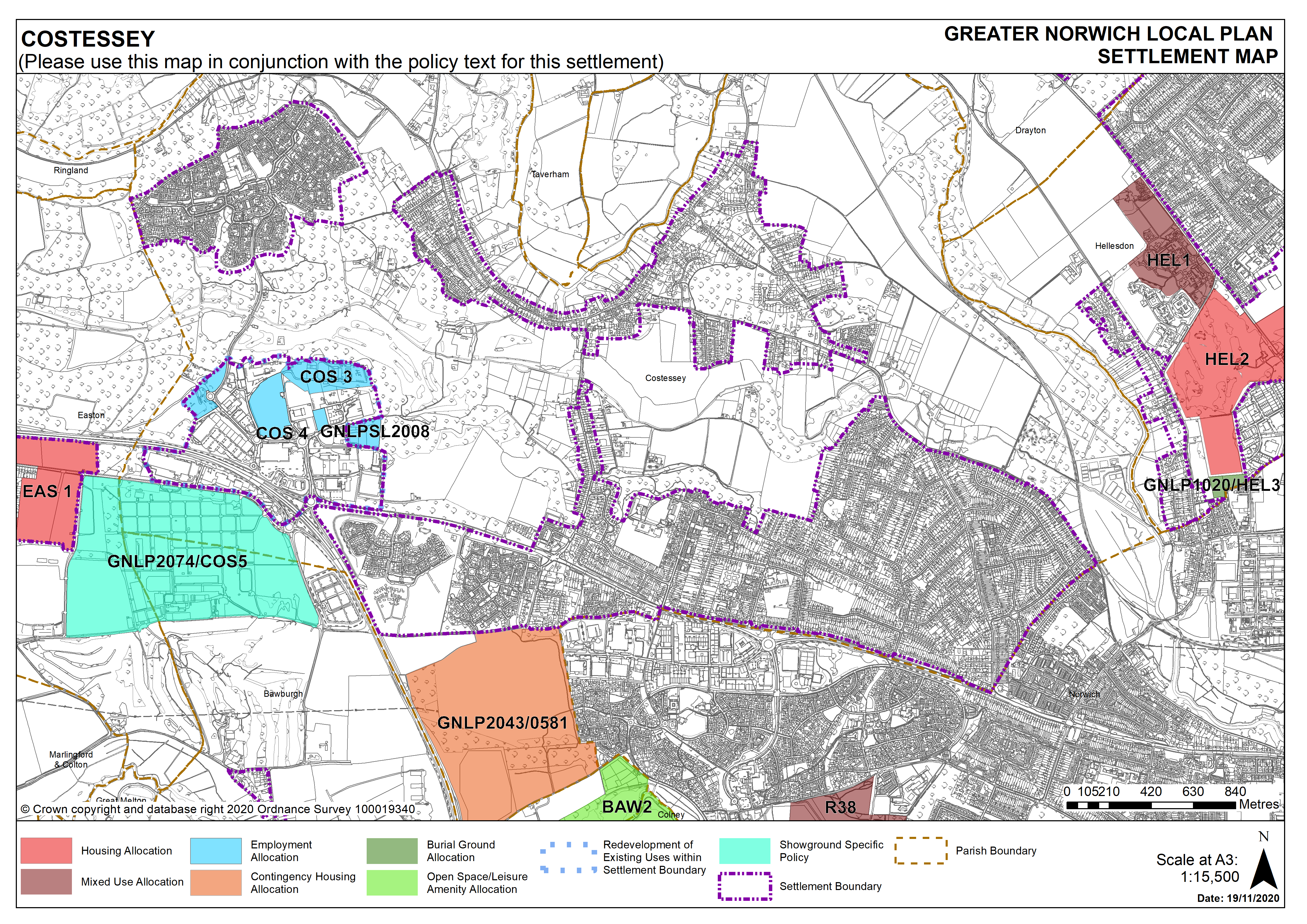 Costessey Settlement Map