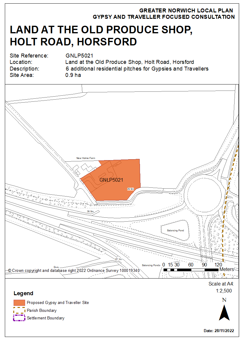 Map showing the proposed Gypsy and Traveller site at Holt Road, Horsford