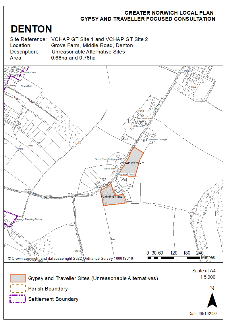 Map showing VCHAP Site 1 and Site 2, Middle Road, Denton