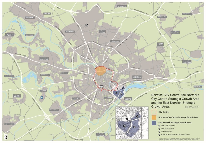 Map 9 - Norwich City Centre, the Northern City Centre Strategic Growth Area and the East Norwich Strategic Regeneration Area